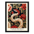 Cuadro Serpiente Lunar Zodiaco Peonias Floral Botanico Arte Serpiente Y Peonias 1 Marco Negro