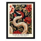 Cuadro Serpiente Lunar Zodiaco Peonias Floral Botanico Arte Serpiente Y Peonias 1 Marco Negro