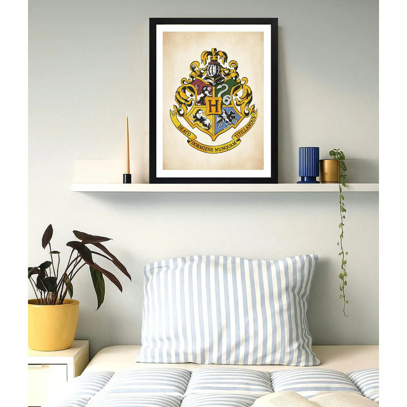 Cuadro Harry Potter Hogwarts Escudo Pelicula Cinema Arte Marco Negro
