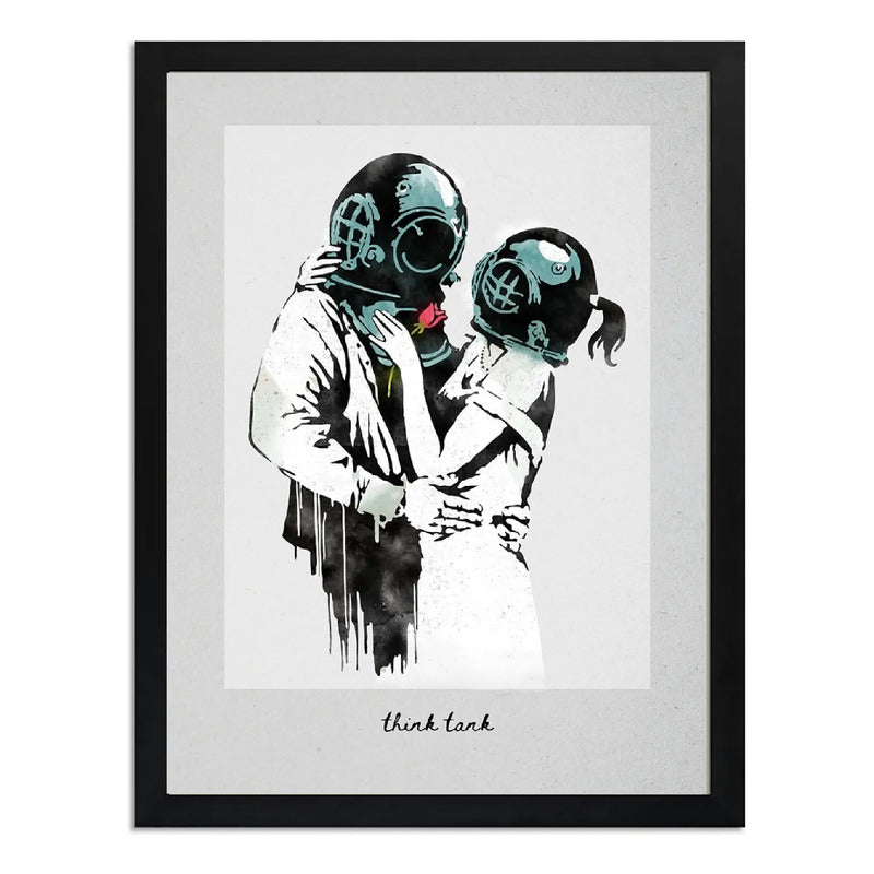 Cuadro Banksy Think Tank Arte Urbano Decoracion Moderna Marco Negro