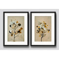 Set 2 Cuadros Flores Tonos Pastel Y Tierra Con Paspartú Marco Negro