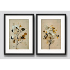 Set 2 Cuadros Flores Tonos Pastel Y Tierra Con Paspartú Marco Negro