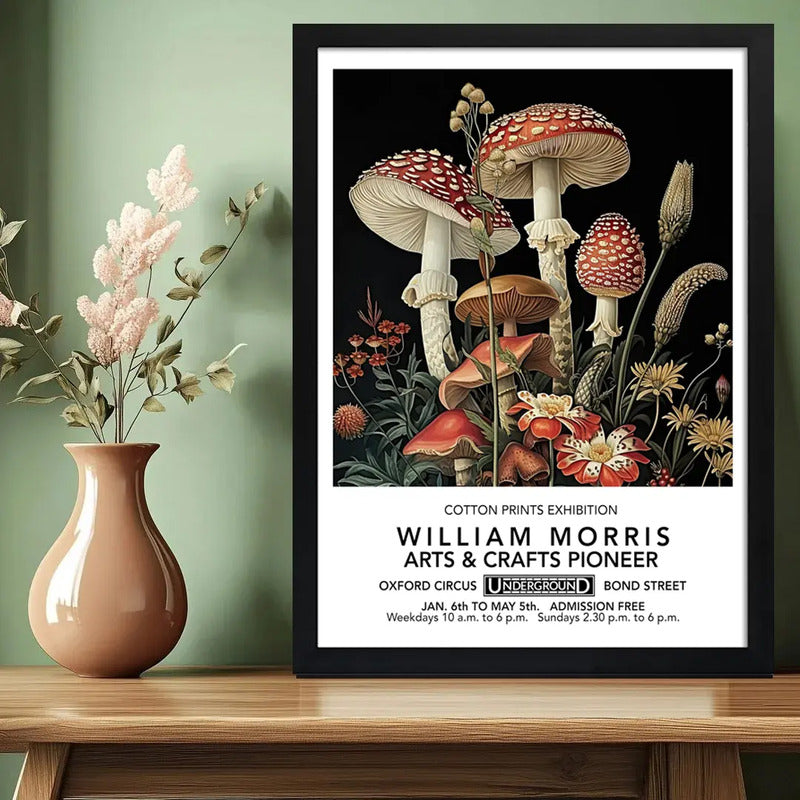 Cuadro Hongos William Morris Botanico Flores Exposición Marco Negro