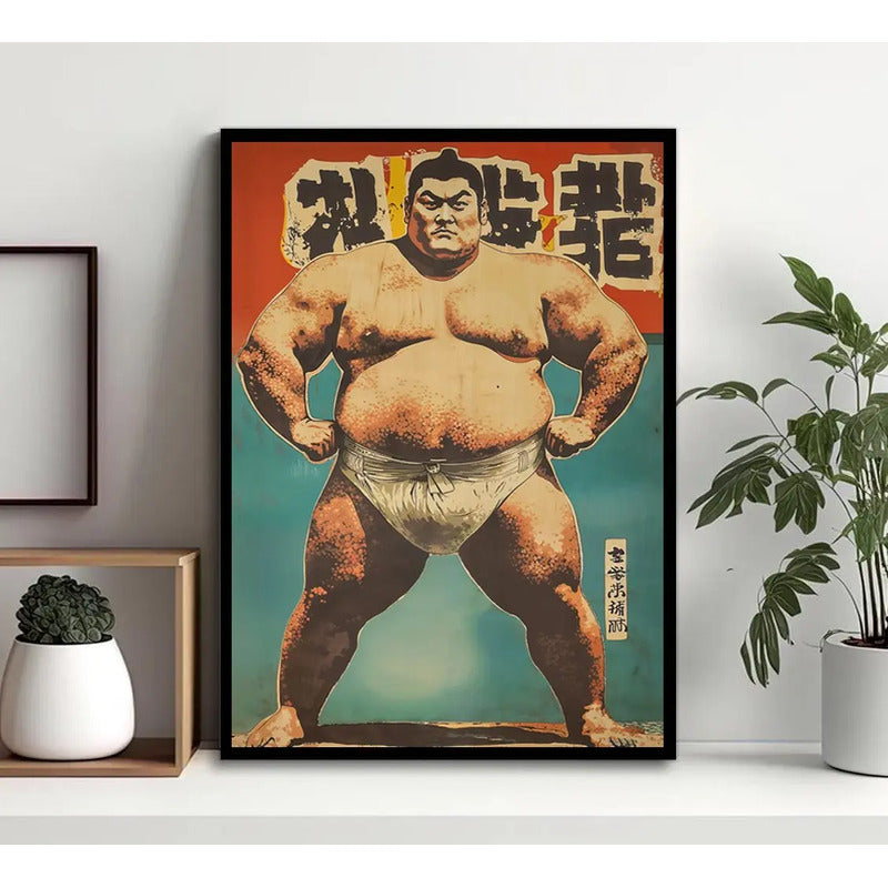 Cuadro Sumo Luchador Mangá Arte Japonés Deportes Decoracion Marco Negro