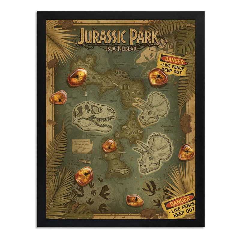 Cuadro Jurassic Park Mapa De Isla Nublar Dinosaurio Pelicula Marco Negro