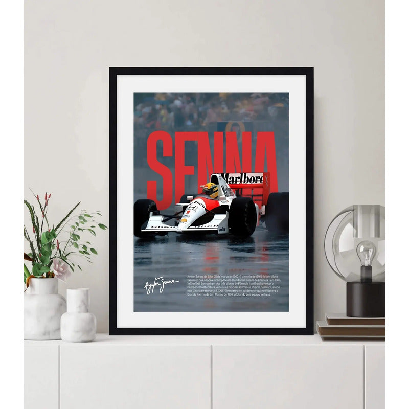 Cuadro Ayrton Senna Formula 1 Signature Auto Carrera Arte Marco Negro