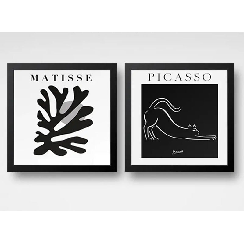 Set 2 Cuadros Henri Matisse Pablo Picasso En Blanco Y Negro Marco Negro