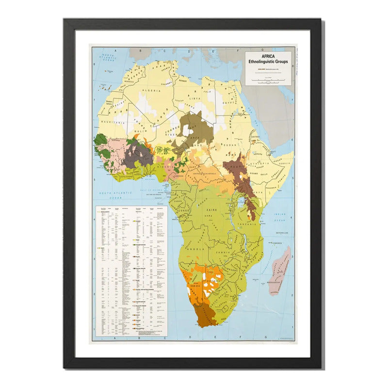 Cuadro Mapas Del Mundo Mapamundi Cartografia Vintage Arte Mapa De Los Grupos Etnolingüísticos En África Con Marco Negro