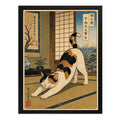 Cuadro Dormitorio Living Gato Calicó Yoga Arte Japones Marco Negro