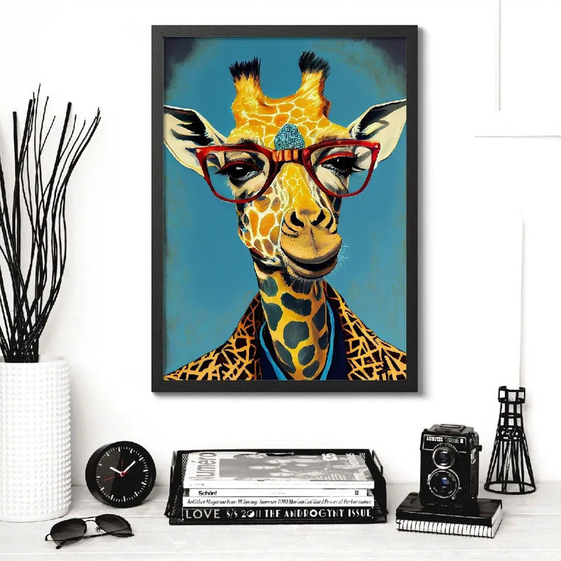 Cuadro Animales Traje Pop Art Perro Jirafa León Decoracion Jirafa Marco Negro