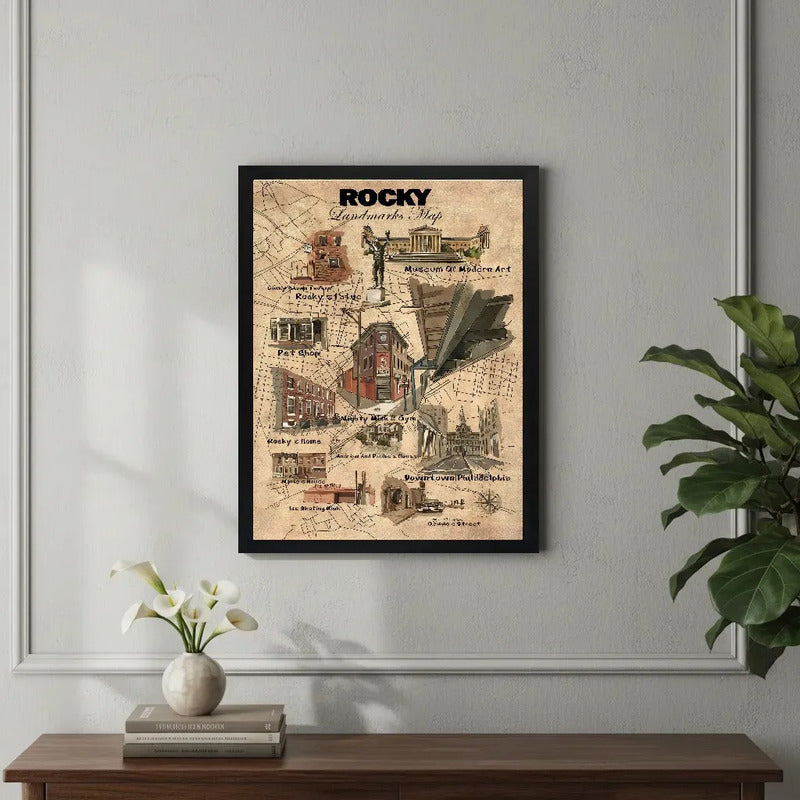 Cuadro Rocky Mapa Pelicula Balboa Stallone Boxe Decoracion Marco Negro