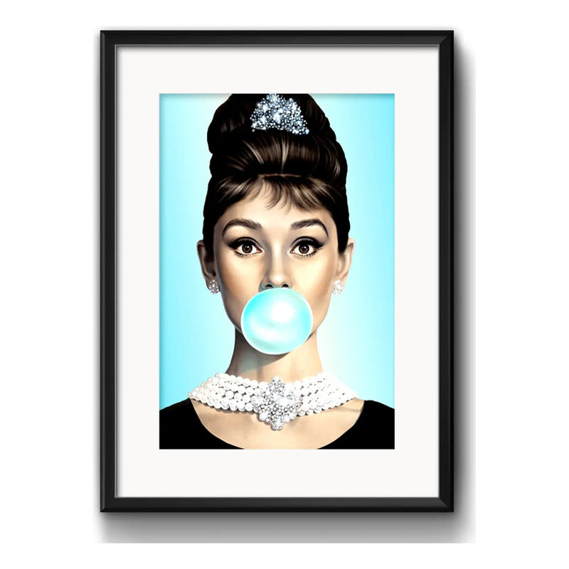 Cuadro Audrey Hepburn Chicle Goma Pop Art Con Paspartu