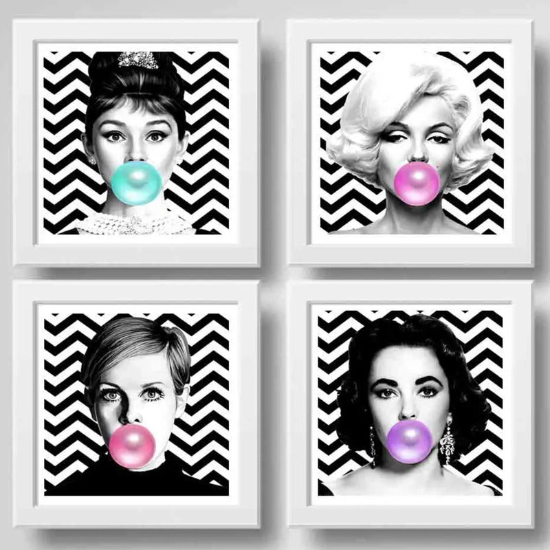 Set 4 Cuadros Marilyn Monroe Audrey Hepburn Twigy Liz Taylor