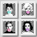 Set 4 Cuadros Marilyn Monroe Audrey Hepburn Twigy Liz Taylor