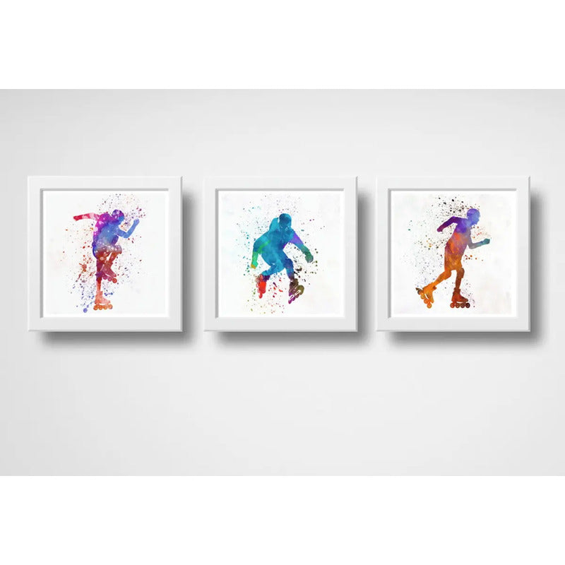 Set 3 Cuadros Patines Pop Art Rollers Deportes Skate Club