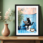 Cuadro Gato Negro Bano Arbol Arte Mascota Decoracion Moderna Marco Negro