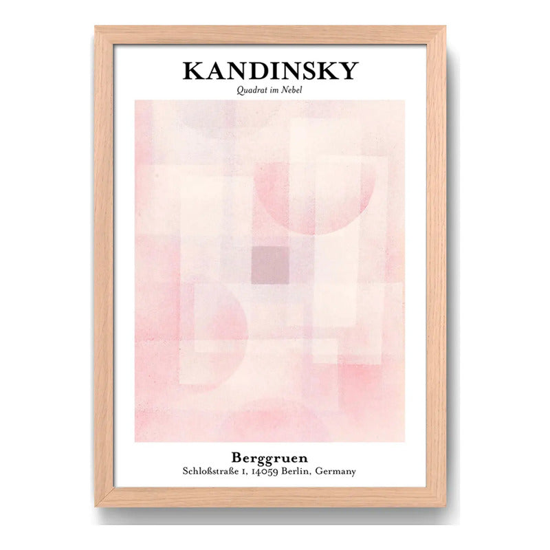 Cuadro Dormitorio Living Kandinsky Cuadrado Niebla Rosa Oak Marco Marrón Claro