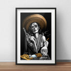 Cuadro Catrina Bandida Calavera Mexicana Tattoo Con Paspartú Marco Negro