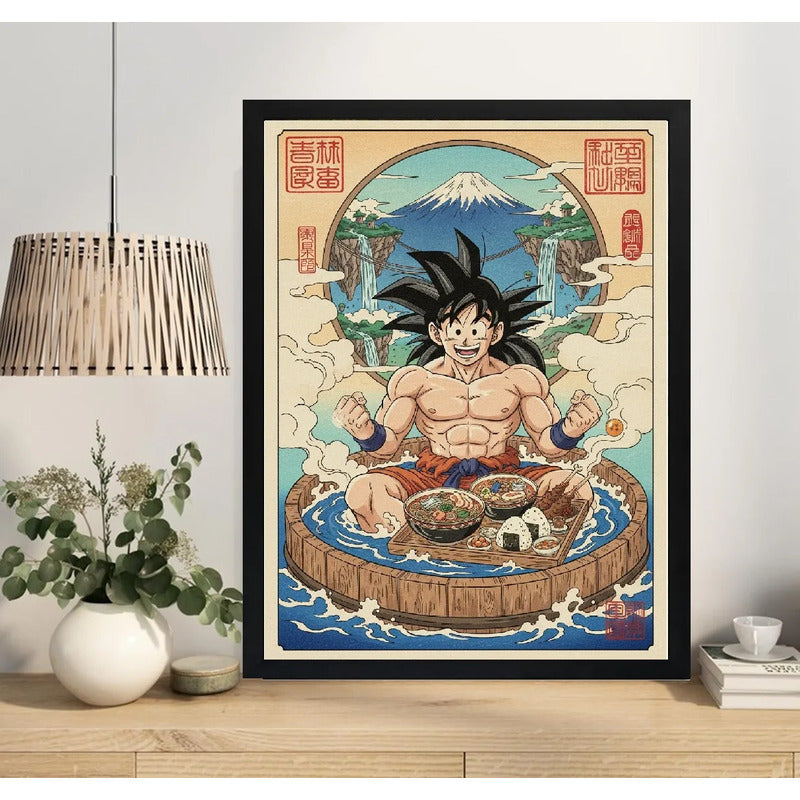 Cuadro Bano Goku Banera Sushi Japón Fuji Dragon Ball Anime Marco Negro