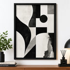 Cuadro Living Dormitorio Abstracto Blanco Negro Geometrico B Marco Negro