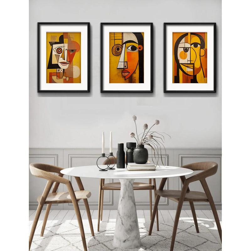 Set 3 Cuadros Picasso Expresión Del Ser 53x43cm Con Paspartu Marco Negro