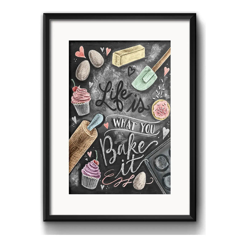 Cuadro Bake Frase Chef Cocina Cupcakes Bakery Con Paspartu Marco Negro