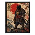 Cuadro Gato Samurai Ninja Guerrero Arte Japonés Anime Marco Negro
