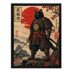 Cuadro Gato Samurai Ninja Guerrero Arte Japonés Anime Marco Negro