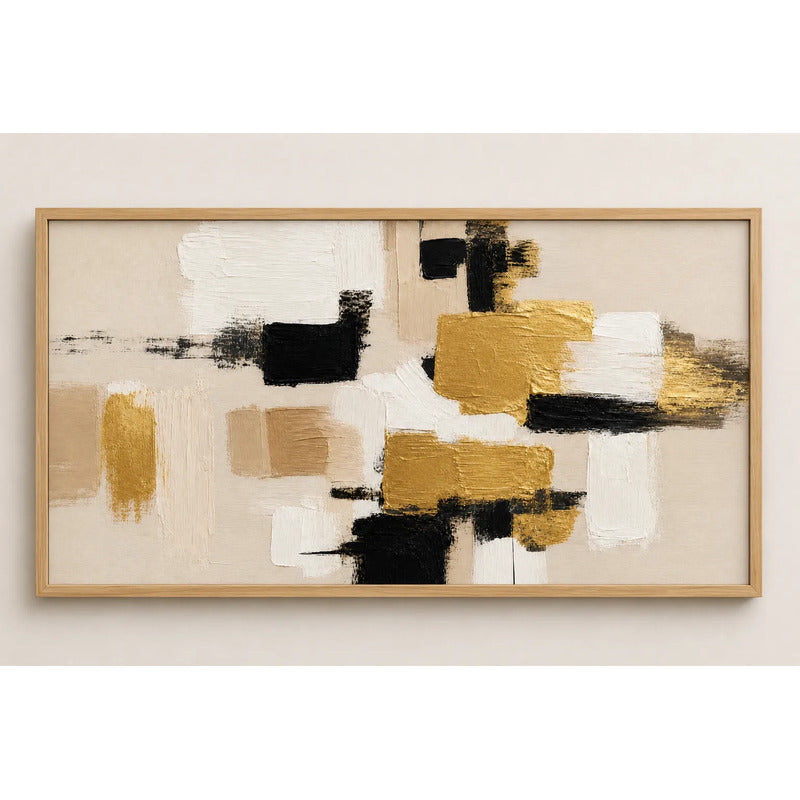 Cuadro Dormitorio Living Boho Abstracto Beige Dorado Grande Marco Marrón Claro