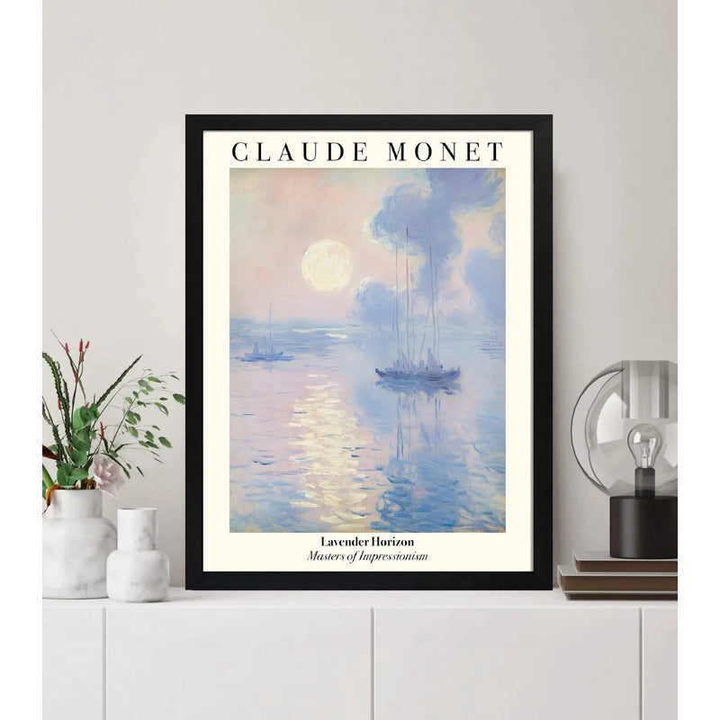 Cuadro Dormitorio Living Claude Monet Horizonte Lavanda Mar Marco Negro