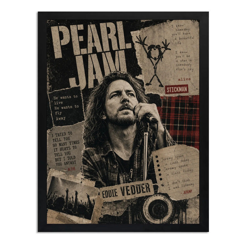 Cuadro Eddie Vedder Pearl Jam Jeremy Alive Arte Rock Vintage Marco Negro