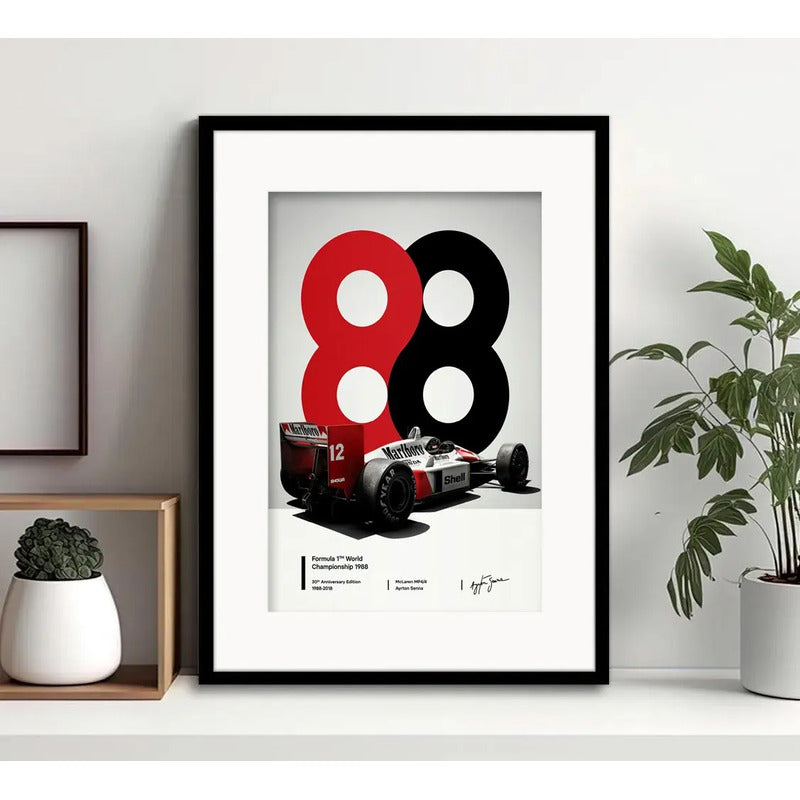 Cuadro Ayrton Senna 1988 Formula 1 Decoración Con Paspartu Marco Negro