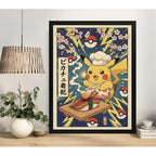 Cuadro Pikachu Chef Sushi Cocina Comida Japón Pokemon Anime Marco Negro