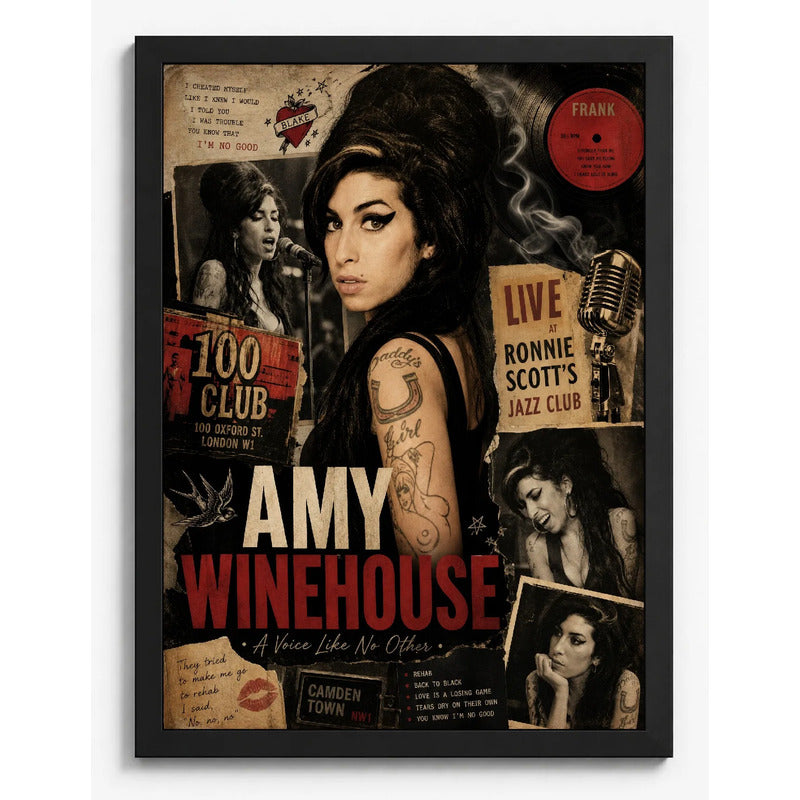 Cuadro Amy Winehouse Soul Jazz R&b Blues Arte Rock Vintage Marco Negro