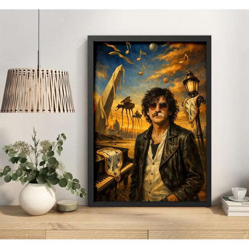 Cuadro Charly García Estilo Surrealista Musica Piano Arte Marco Negro