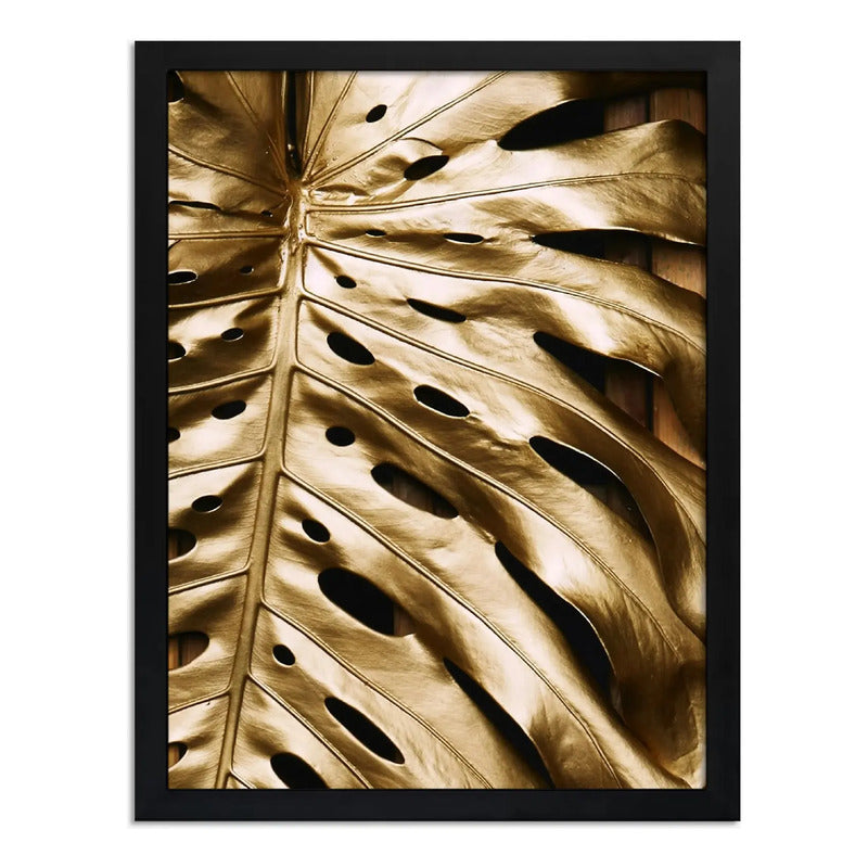 Cuadro Hoja Dorada Lujo Gold Botanico Planta Arte Decoracion Marco Negro