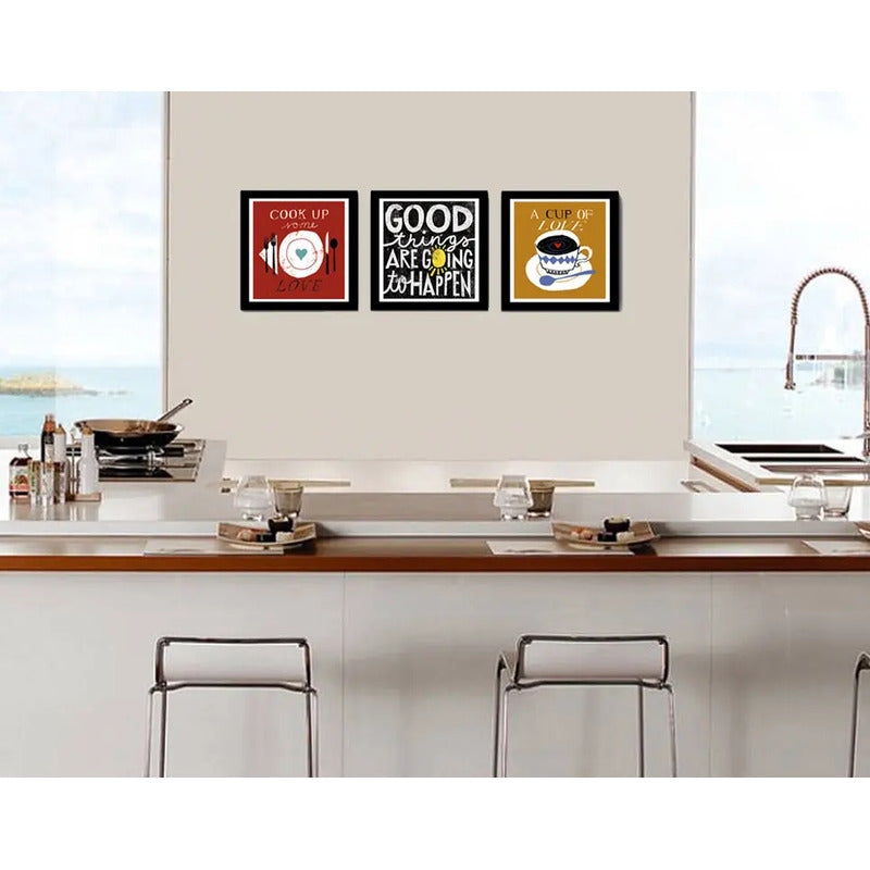 Set 3 Cuadros Cocina Pop Art Frases Cafe Comedor Decoracion