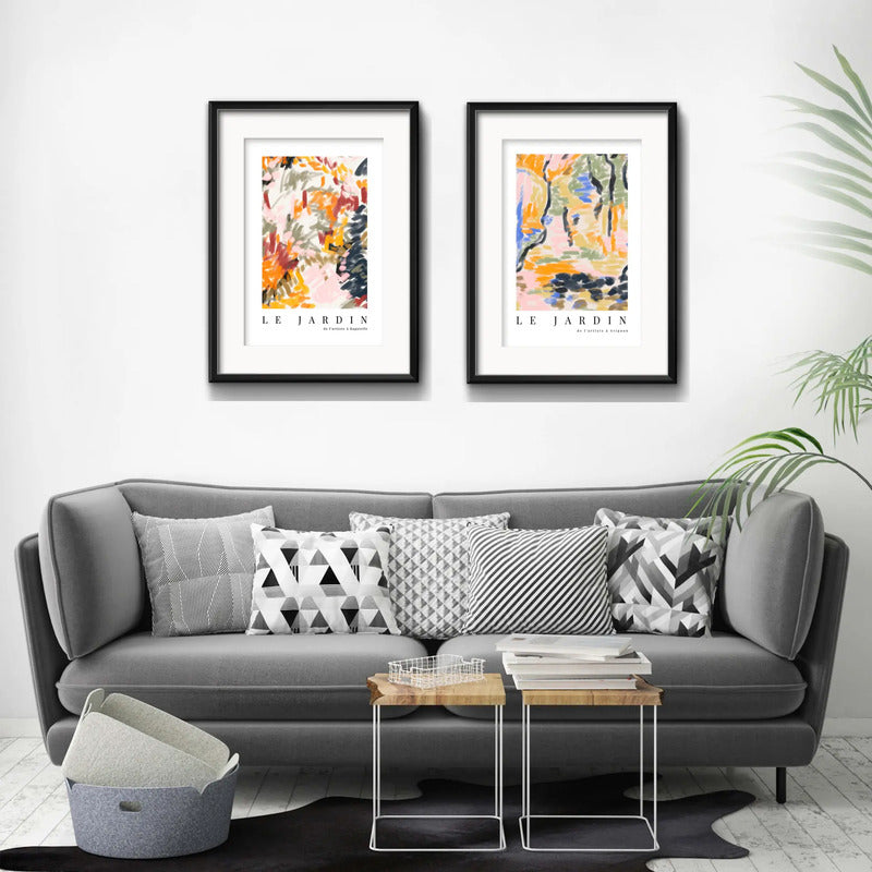 Set 2 Cuadros Living Le Jardin Botanico 53x43cm Con Paspartu Marco Negro