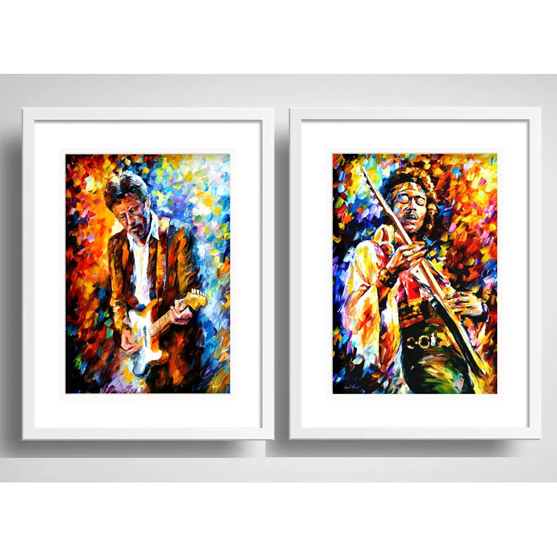 Set 2 Cuadros Eric Clapton Jimi Hendrix Pop Art Con Paspartú
