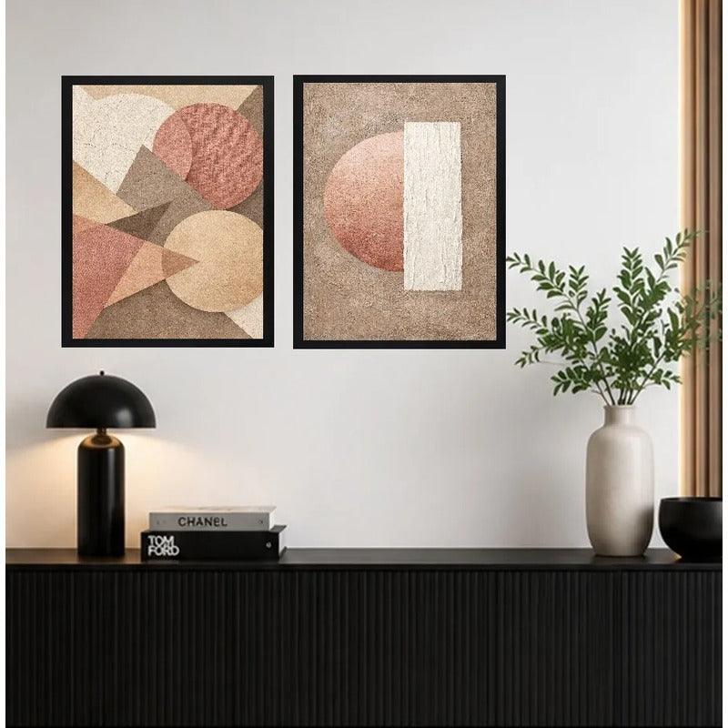 Set 2 Cuadros Boho Arte Abstracto Japandi Rosé Decora Living Marco Negro