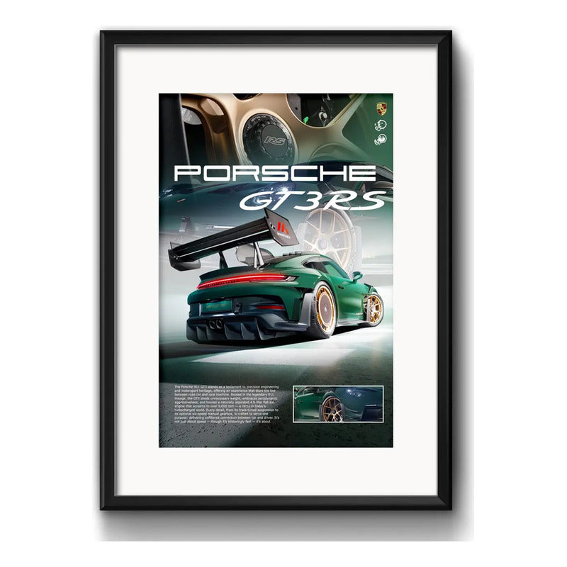 Cuadro Porsche Carrera 911 Gt3 Rs Auto 53x43cm Con Paspartú Marco Negro