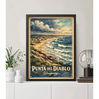 Cuadro Punta Del Diablo Playa Pueblo Arte Retro Uruguay Marco Negro