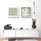 Set 2 Cuadros Living Dormitorio Matisse Beige Verde 33x33cm Marco Blanco