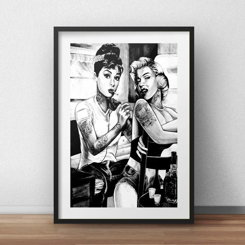 Cuadro Audrey Hepburn Tatuaje Marilyn Monroe Tattoo Paspartú Marco Negro