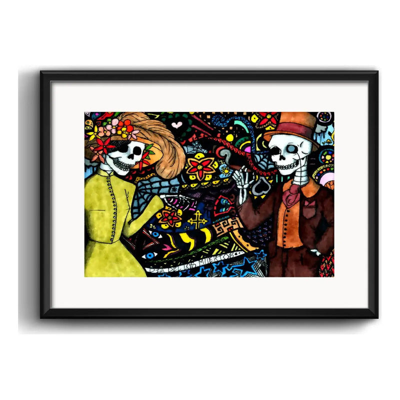 Cuadro Pareja Calaveras Mexicanas Tattoo Decoracion Paspartú