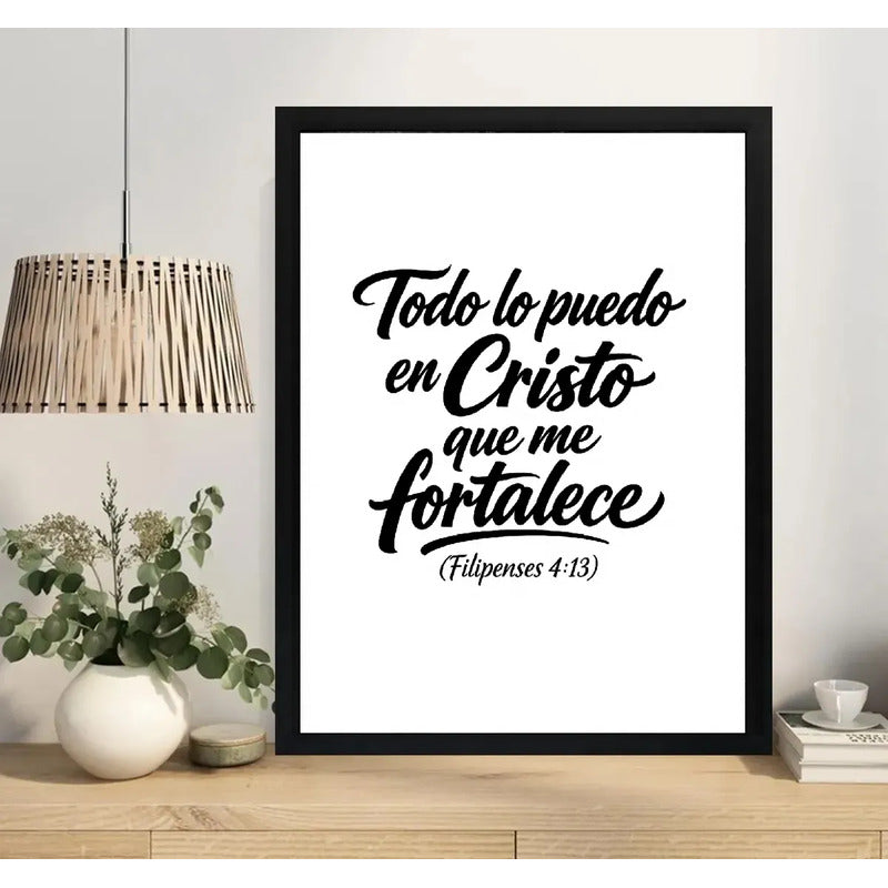 Cuadro Versiculo Biblia Filipenses 4:13 Todo Lo Puedo Arte Marco Negro