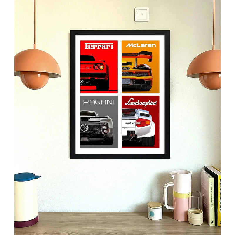 Cuadro Ferrari Mclaren Pagani Lamborghini Autos Deportivos Marco Negro