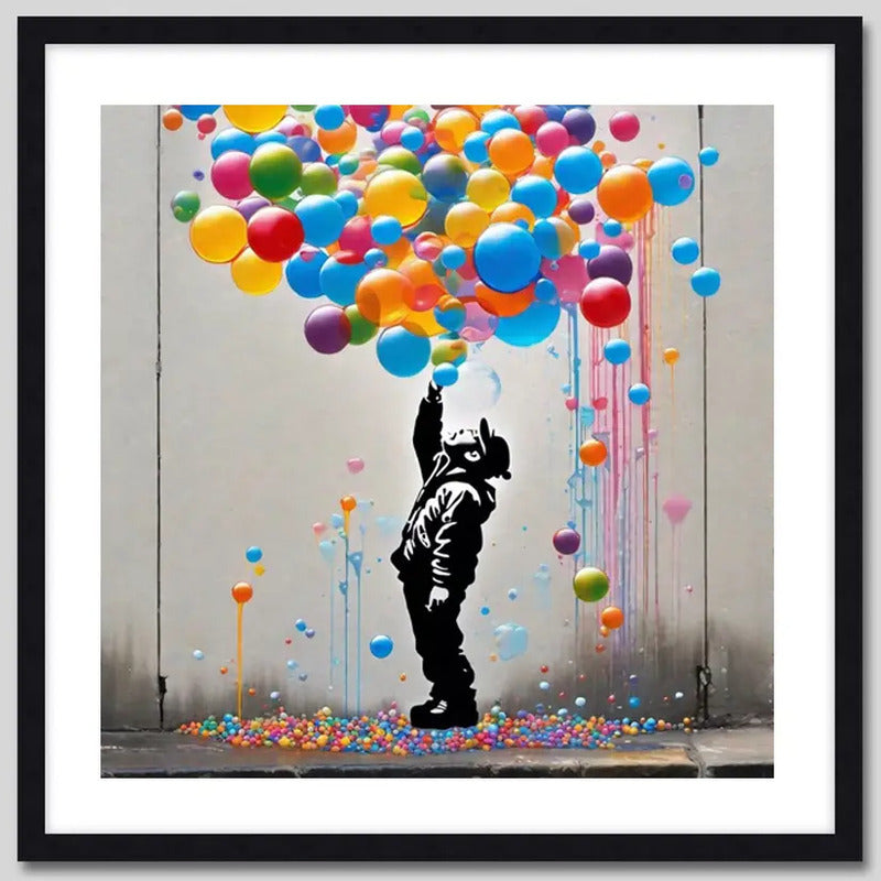Cuadro Banksy Flying Balloon Girl Arte Decoracion 33x33cm Marco Negro