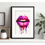 Cuadro Boca Pink Fashion Maquillaje Decoracion Con Paspartú Marco Negro