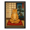 Cuadro Gato Haciendo Yoga Arte Japones Zen Neko Feng Shui Marco Negro